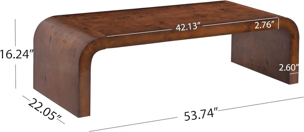 Burl Veneer Walnut Wood Coffee Table Mdf Center Table For Living Room With Curved Edges