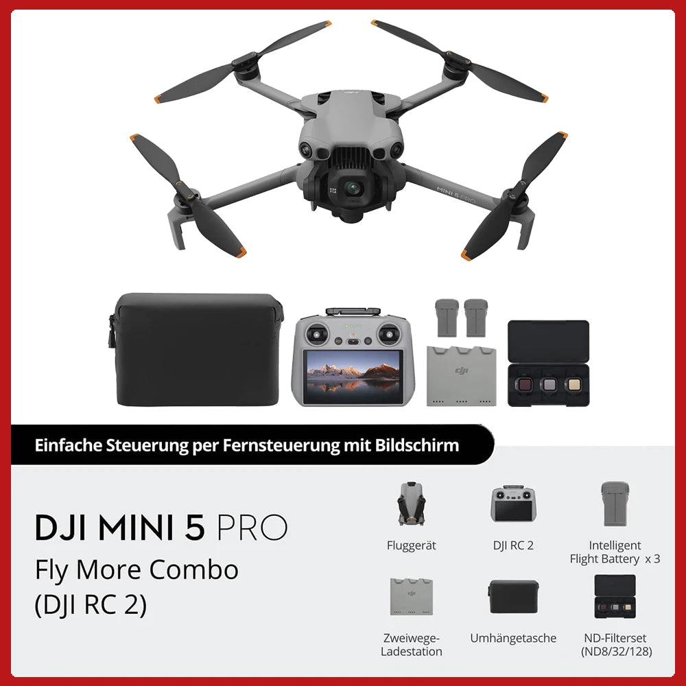 DJI Mini 5 pro Drone Ultra-Light Foldable with 1-Inch CMOS Camera Omnidirectional Obstacle Sensing ActiveTrack 360° 225° Gimbal 20km Transmission 4K for Beginners