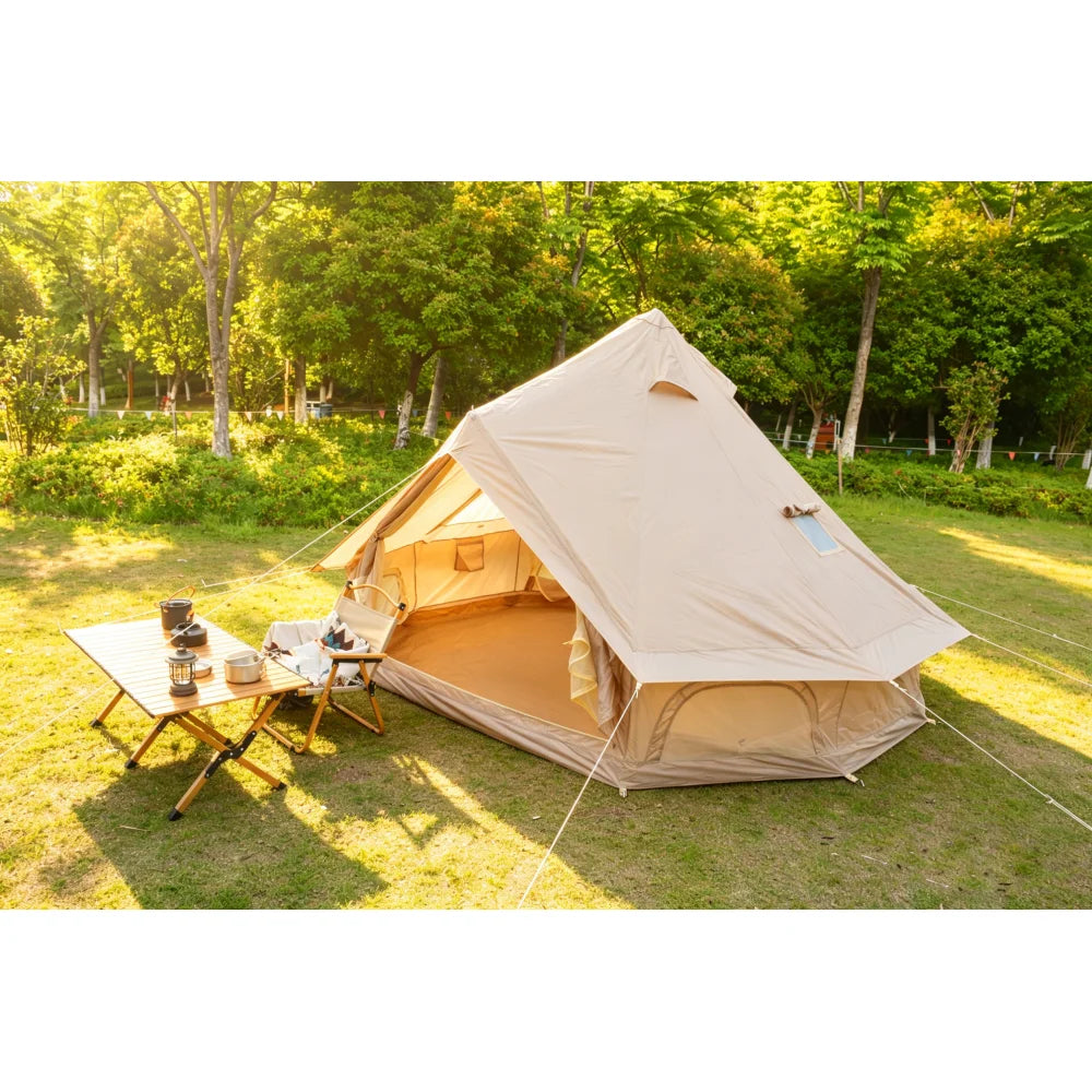 Oxford Bell Tent for Family Camping - Spacious 9.8ft Yurt with Stove Jack, Large Glamping Tents for 3-4 People, 4 Season Oxford Hot Tent Shelter  Beige