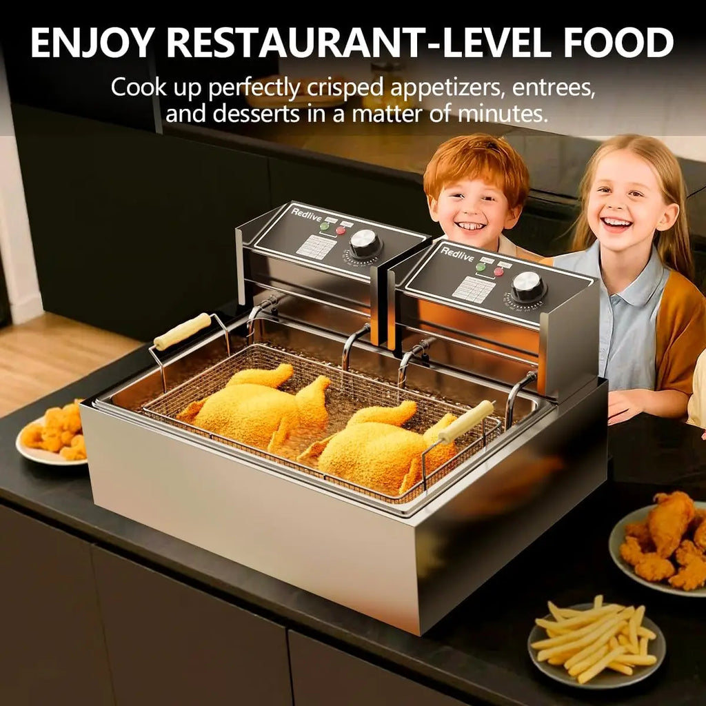 Electric Deep Fryer 22.6L/24QT Stainless Steel Large Capacity Commercial Fryer with Basket, 3400W 110V Countertop Deep Fryer