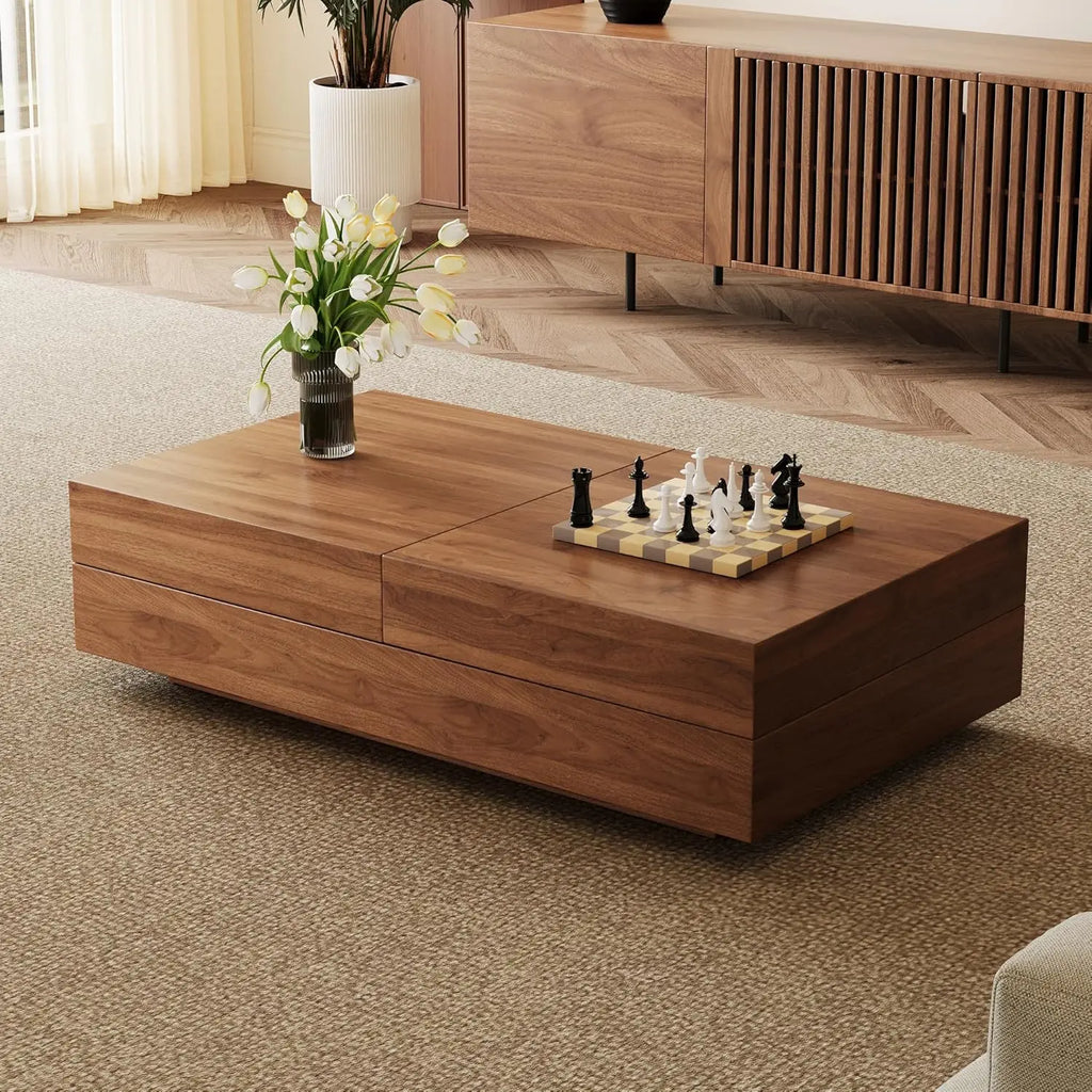 Expandable Coffee Table with Storage Adjustable 47.2"-81.9" Mid-Century Center Table Living Room Walnut Wood Customized