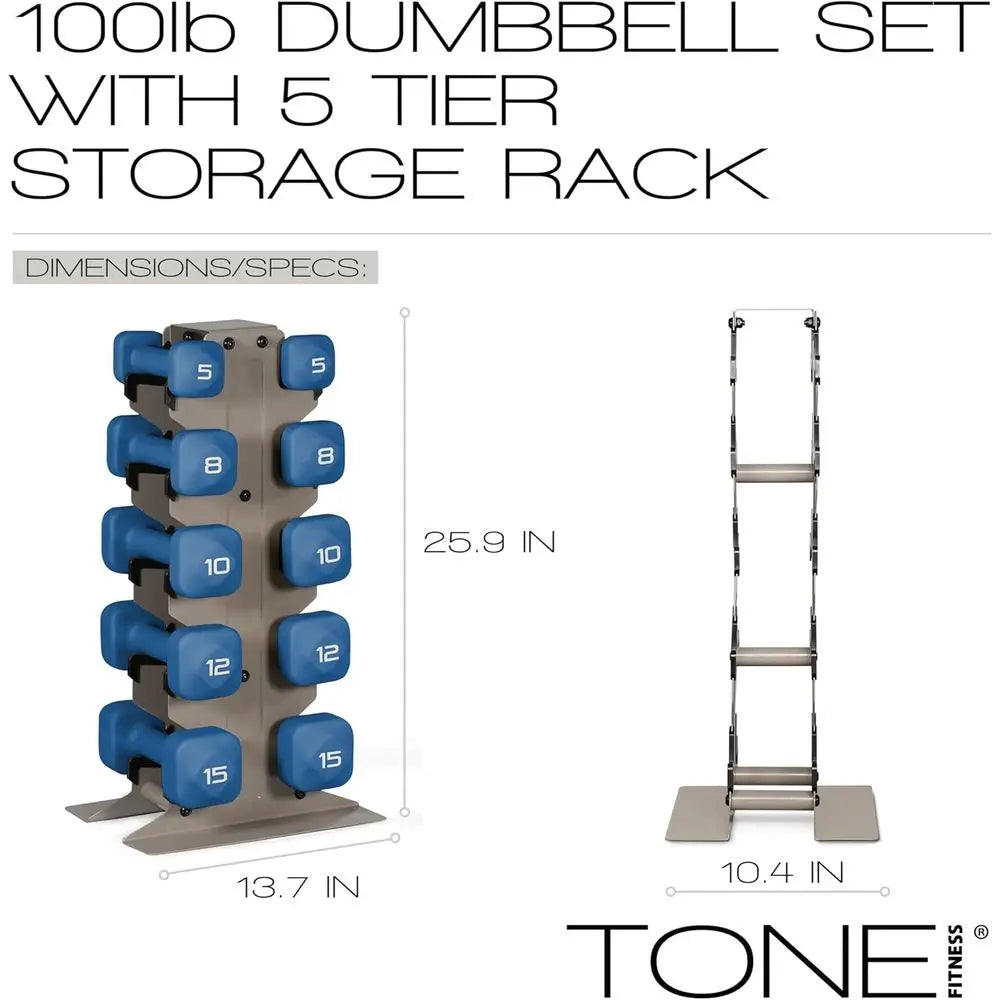 Adjustable Non-Slip Dumbbells with Storage - 20 to 100 lb Weights for Home Gym
