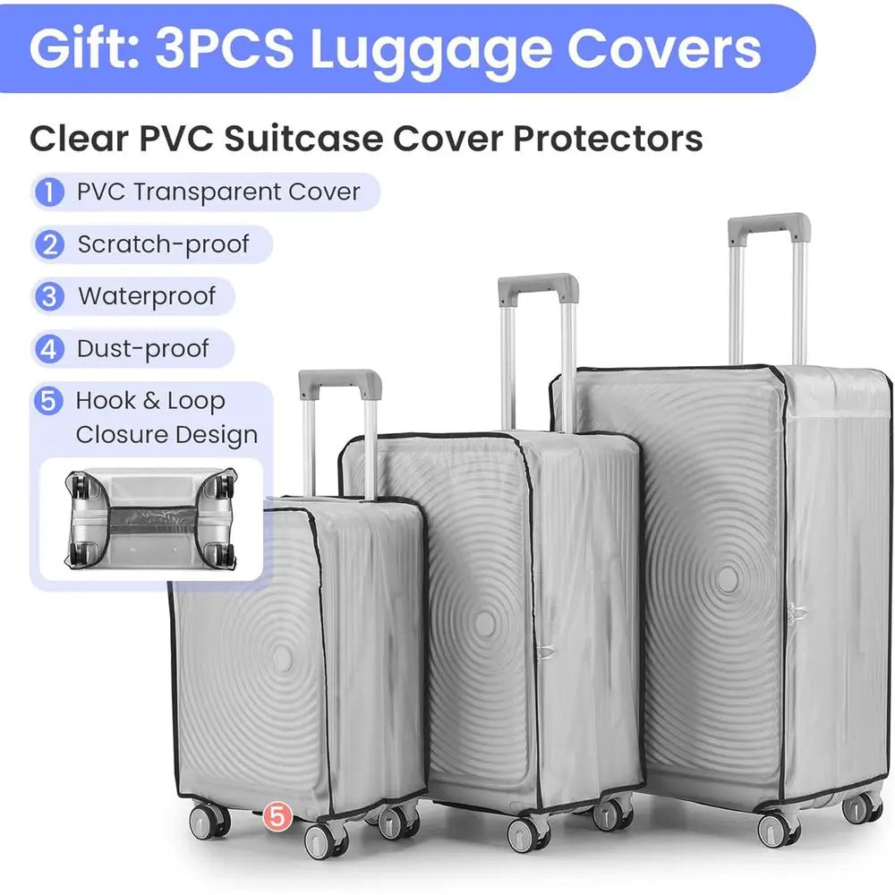 3-Piece Expandable Suitcase Set with TSA Lock, Double Wheels, Hardshell Luggage, PC Material, 20/24/28, Silver