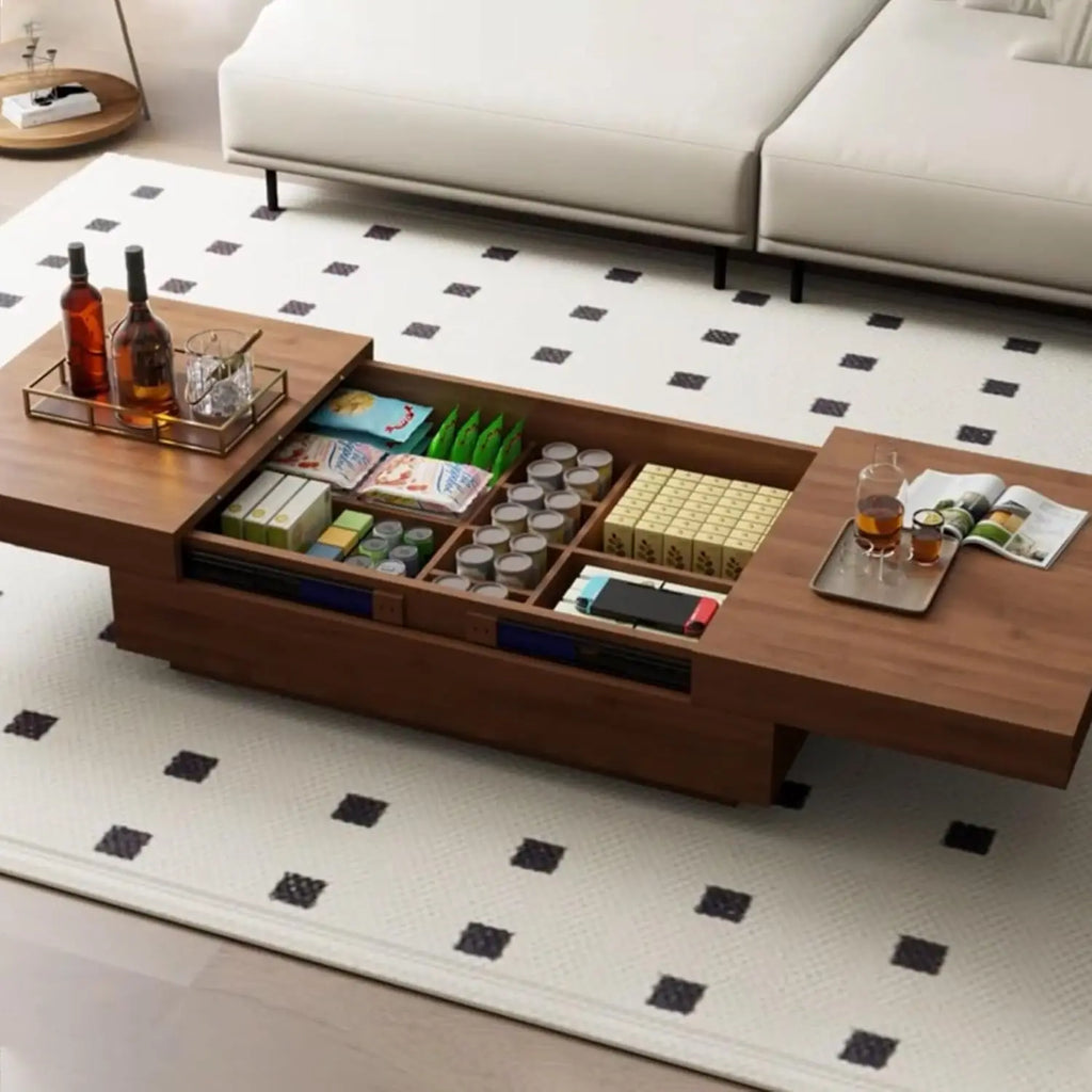 Expandable Coffee Table with Storage Adjustable 47.2"-81.9" Mid-Century Center Table Living Room Walnut Wood Customized
