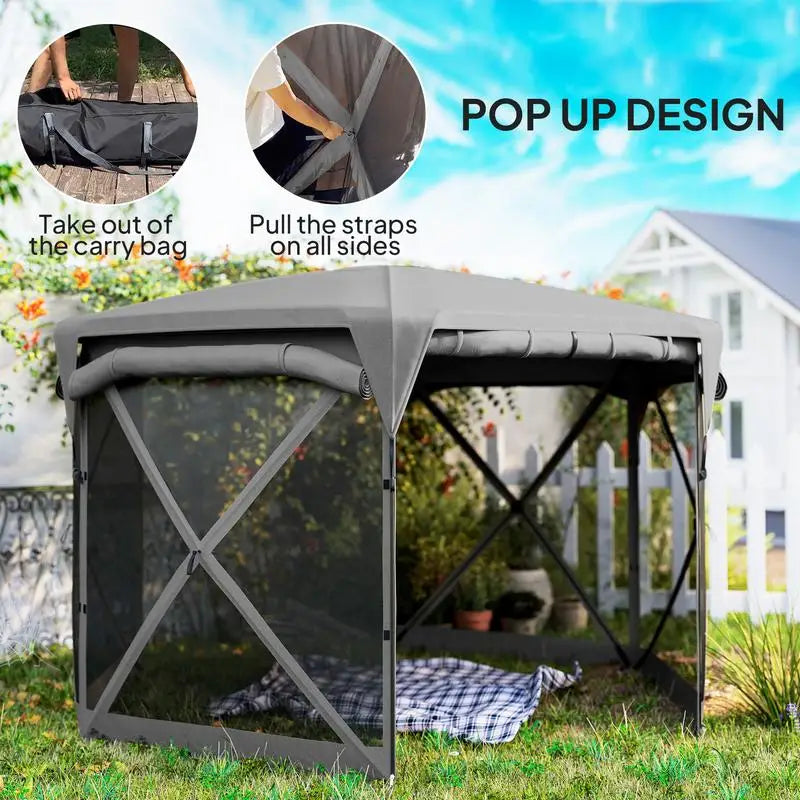 11 x 11ft Pop Up Gazebo Screen Tent with Removable Roof Cover, Roll-up Wind Panels for Camping, Backyard, Dark Gray