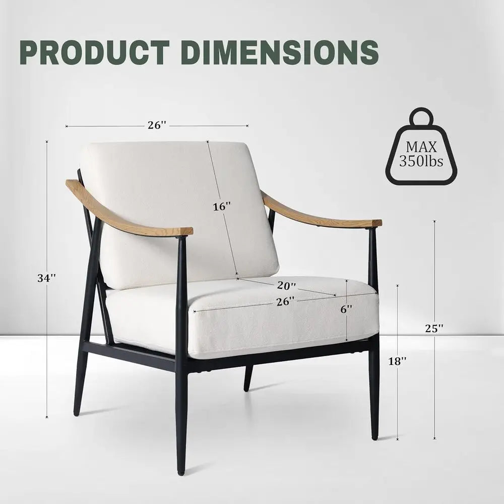 Pair of Modern Upholstered Accent Chairs for Living Room or Bedroom, Cream White