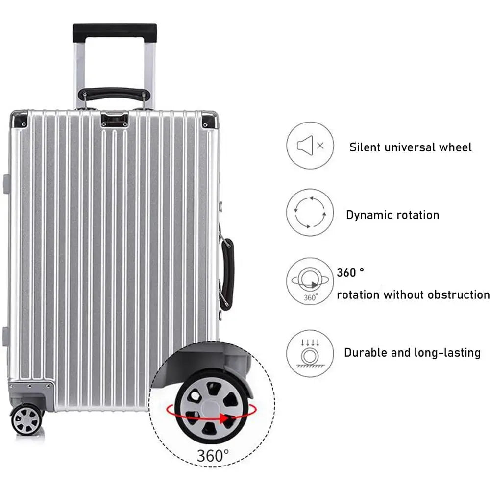 Large Silver Aluminum Cabin Luggage with Spinner Wheels and TSA Lock, 42.9 inches