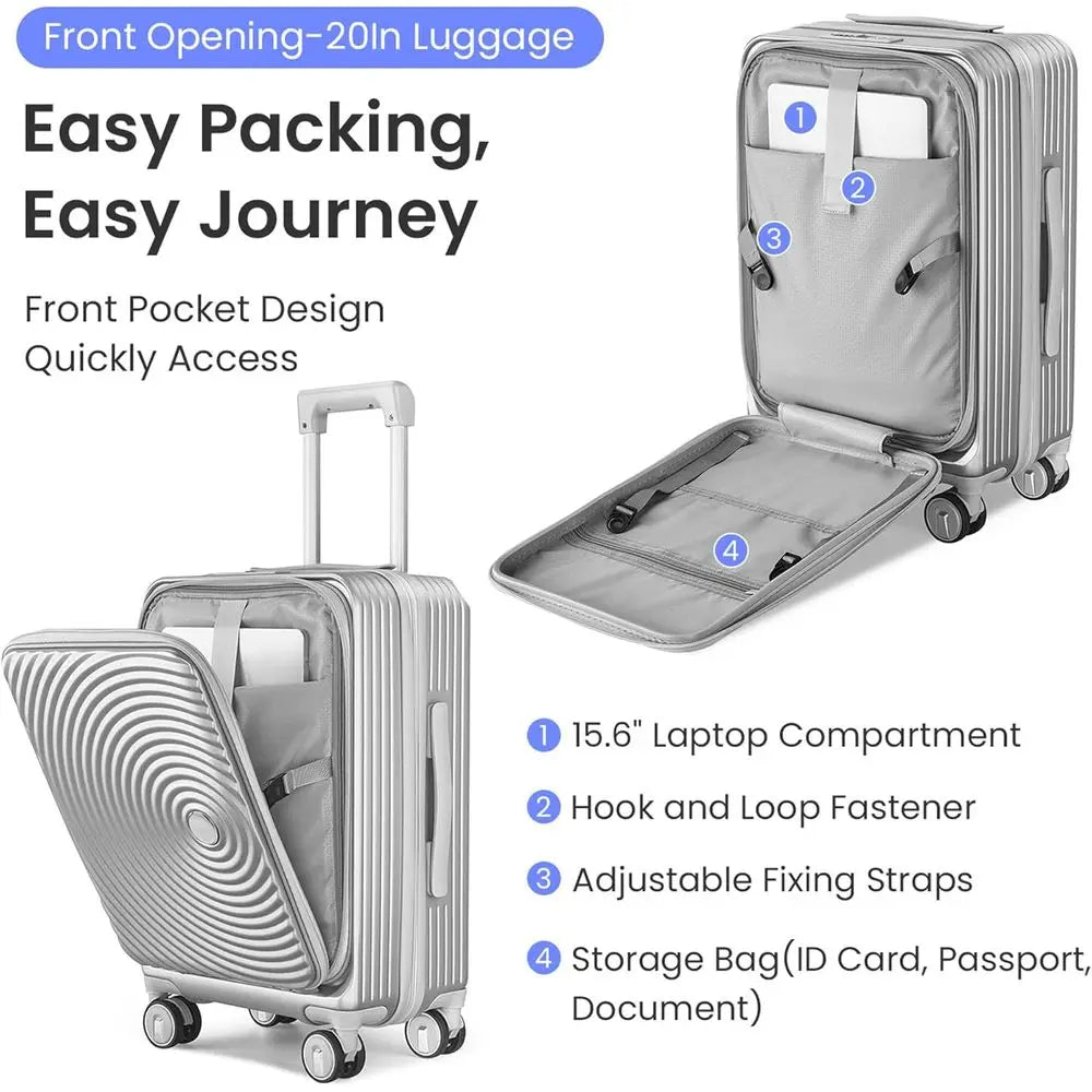 3-Piece Expandable Suitcase Set with TSA Lock, Double Wheels, Hardshell Luggage, PC Material, 20/24/28, Silver