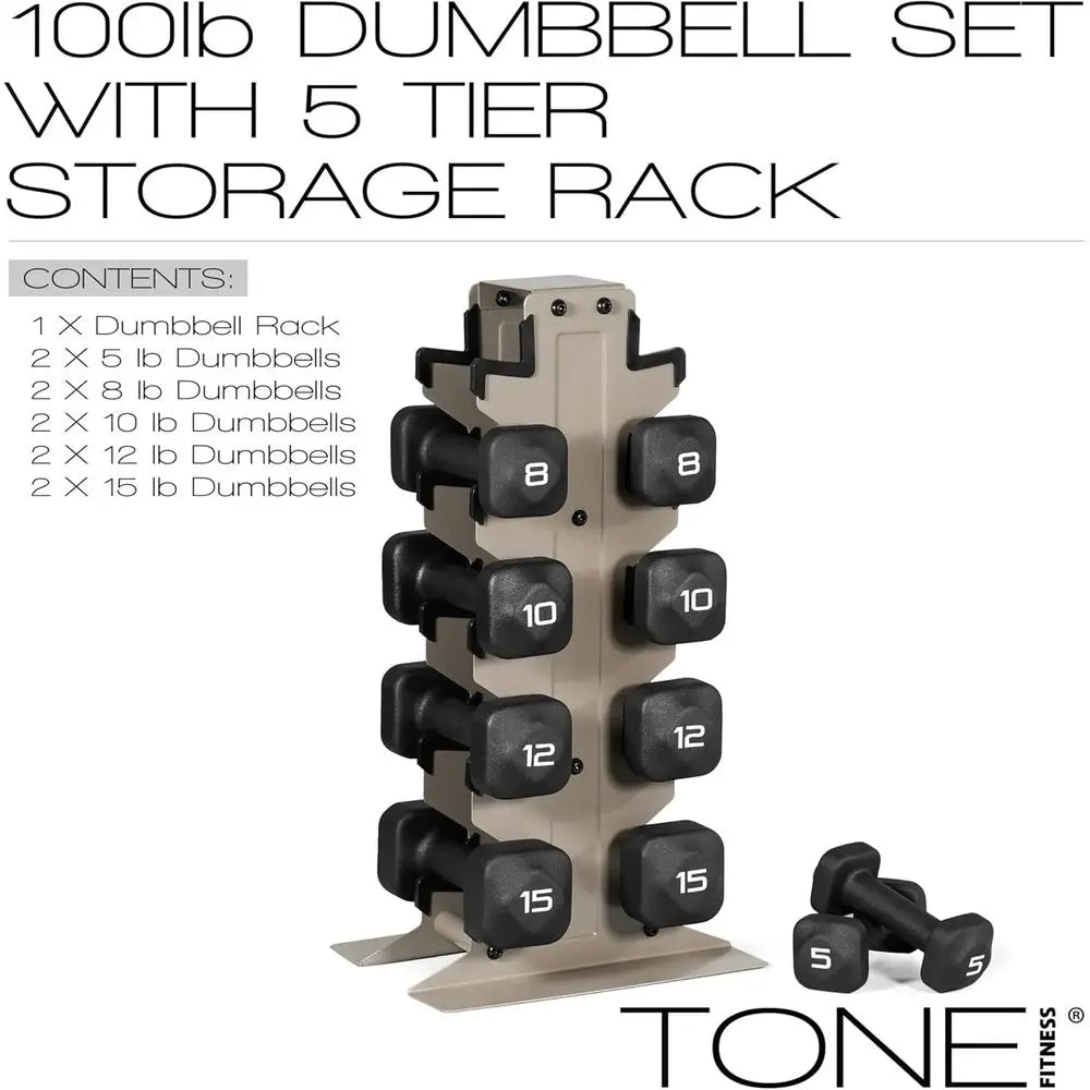 Adjustable Non-Slip Dumbbells with Storage - 20 to 100 lb Weights for Home Gym
