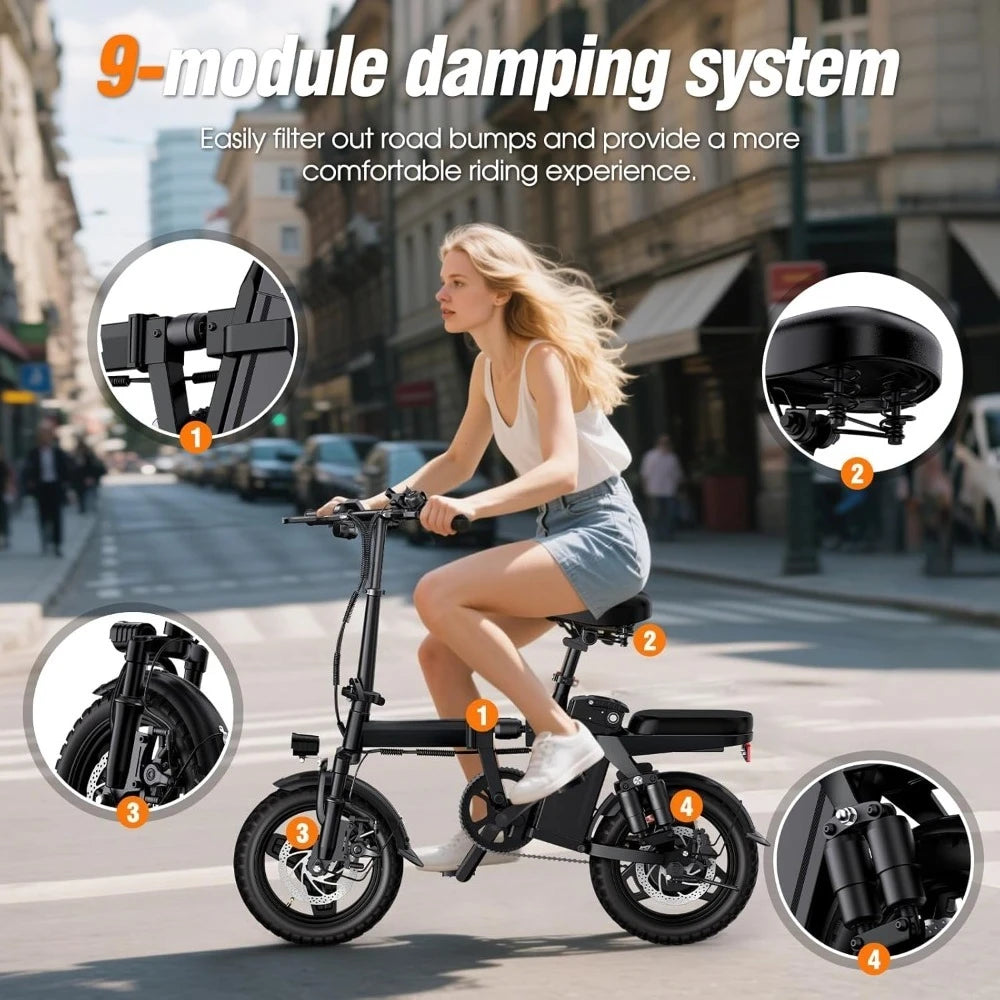 Electric Bike for Adults and Teens, 14" Folding E Bikes, 650W/1500W Peak Motor, 48V 499Wh/768Wh Removable Battery,Customized