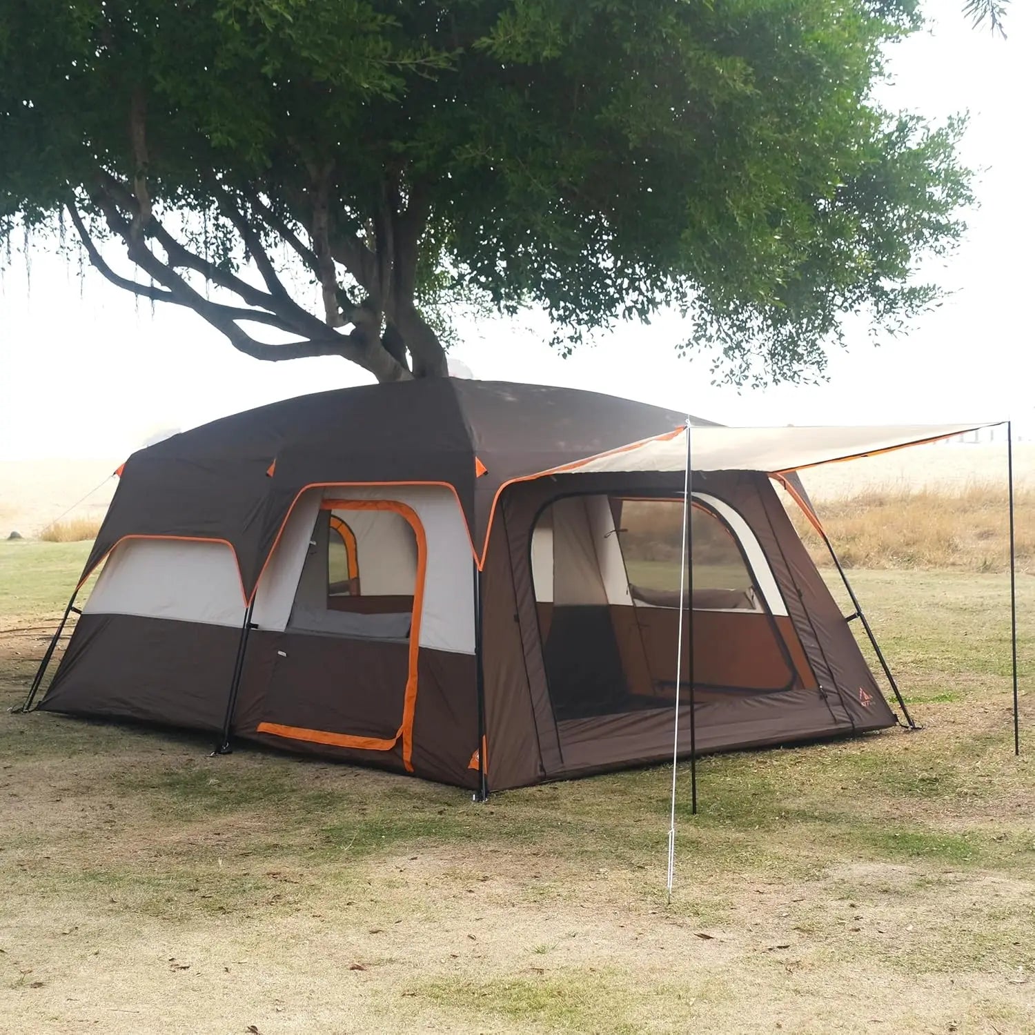 Outdoor Gathering, Waterproof Double Layer Fabric, No Specific Color, Extra Large Family Cabin Tent with 3 Doors and Windows