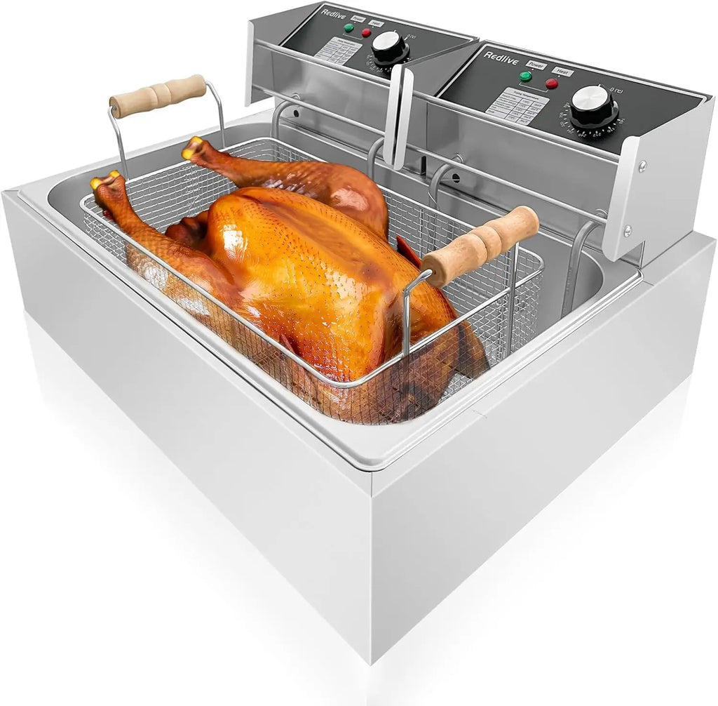 Electric Deep Fryer 22.6L/24QT Stainless Steel Large Capacity Commercial Fryer with Basket, 3400W 110V Countertop Deep Fryer