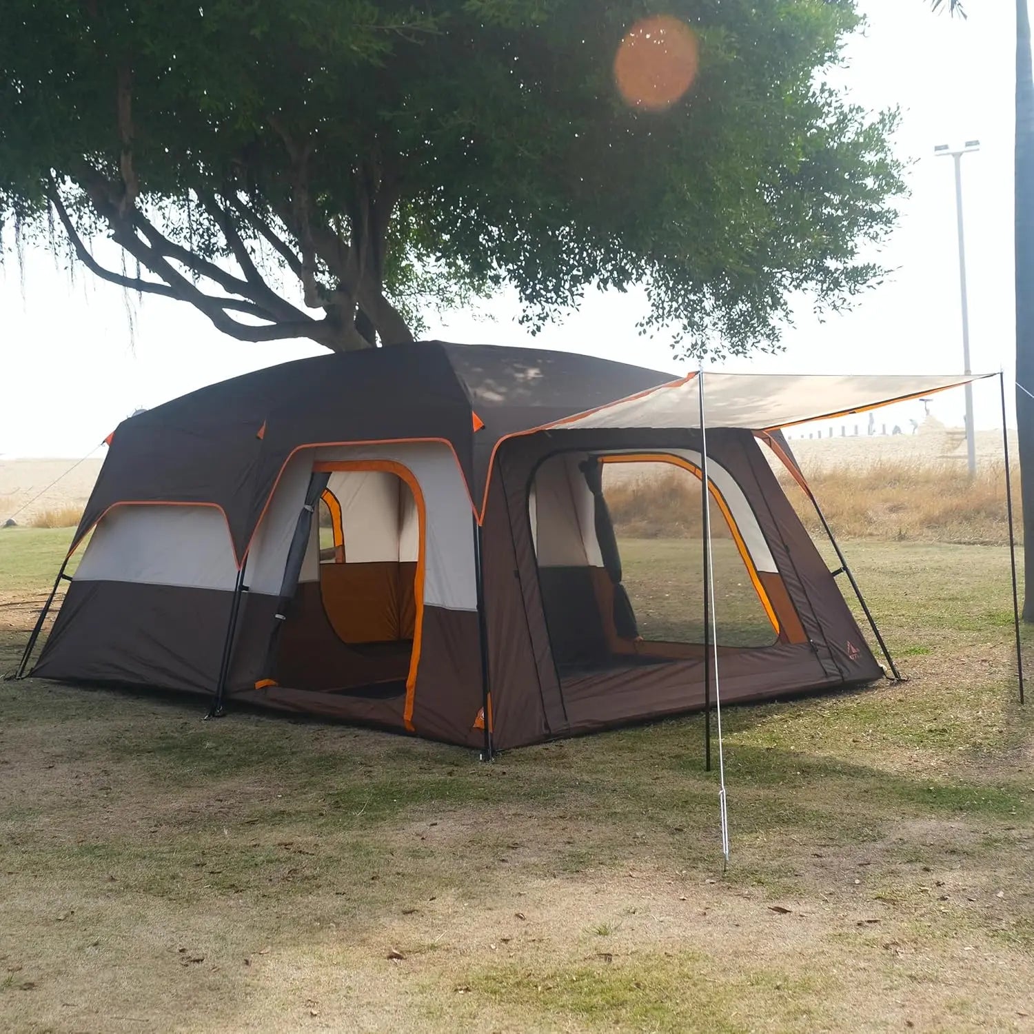 Outdoor Gathering, Waterproof Double Layer Fabric, No Specific Color, Extra Large Family Cabin Tent with 3 Doors and Windows