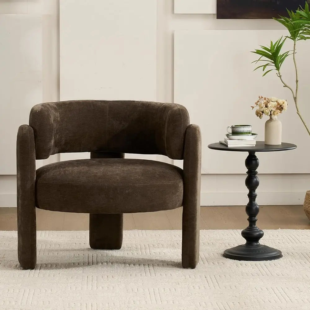 ern Accent Barrel Chair,Century Single Armchair with Curved Backrest Upholstered Side Reading Chair with 3 Legs Comy r or Bedroo