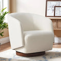 Boucle Swivel Accent Chair, No Assembly Upholstered Armchair with Rubberwood Base, 360 Rotating Barrel Chair for Living Room, B