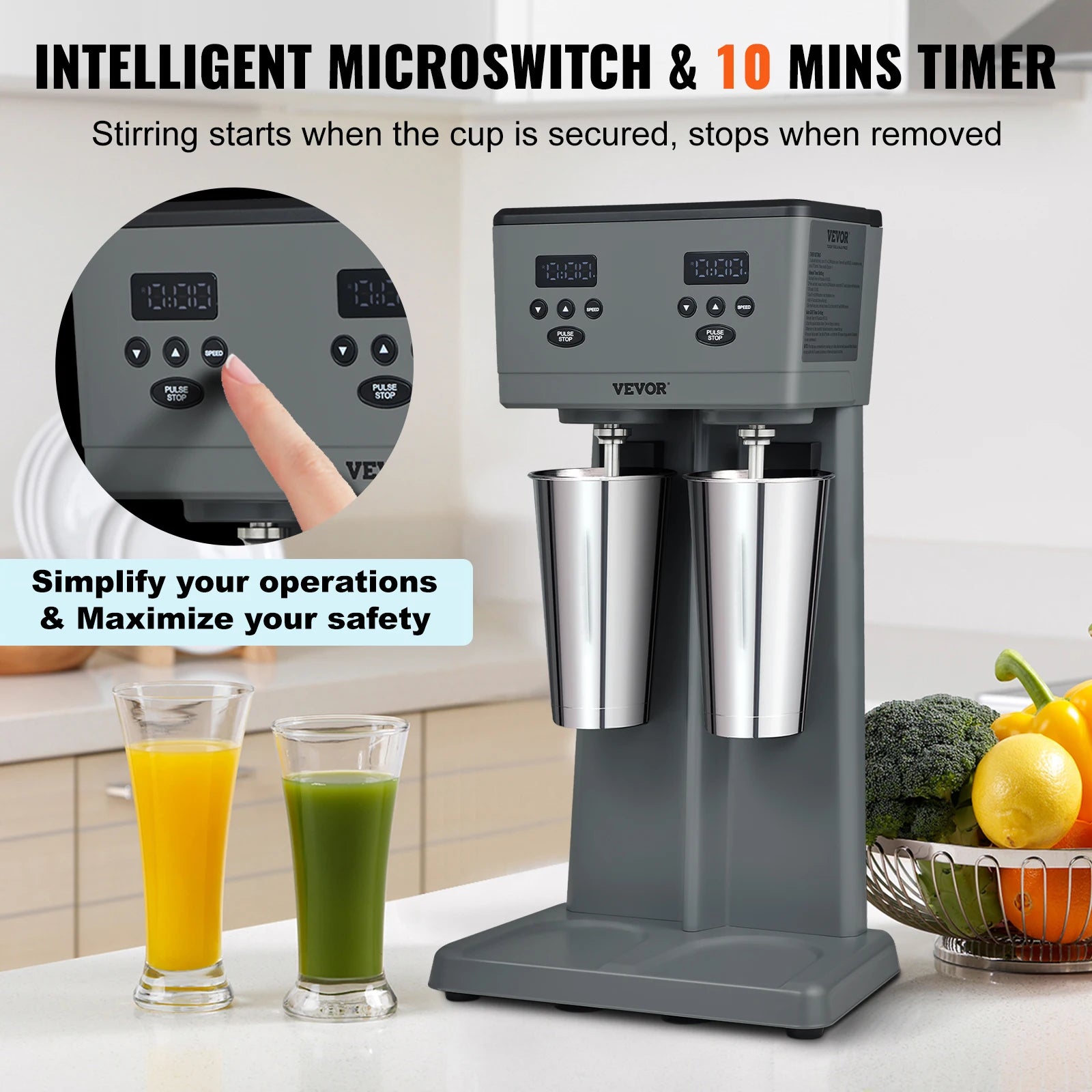 VEVOR Milk shake 375W x 2 Maker Electric Milkshake Machine Commercial Double Heads Drink Mixer Blender