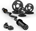 EZ Curl Bar Weight Set, 2 Inch Barbell with Plates for Strength Training, Olympic Lifting, 350lbs Capacity