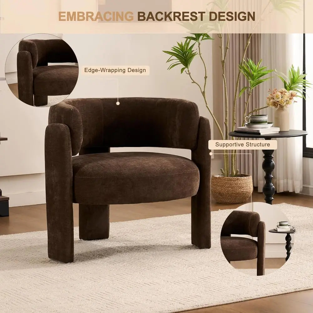 ern Accent Barrel Chair,Century Single Armchair with Curved Backrest Upholstered Side Reading Chair with 3 Legs Comy r or Bedroo