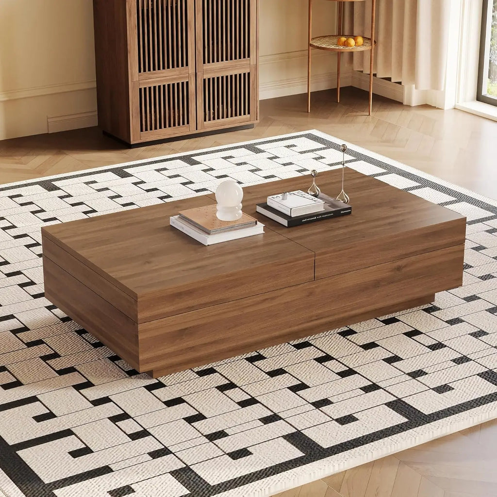 Mid-Century Expandable Lift-Top Coffee Table Hidden Storage Walnut Wood Living Room 47-82", Customized