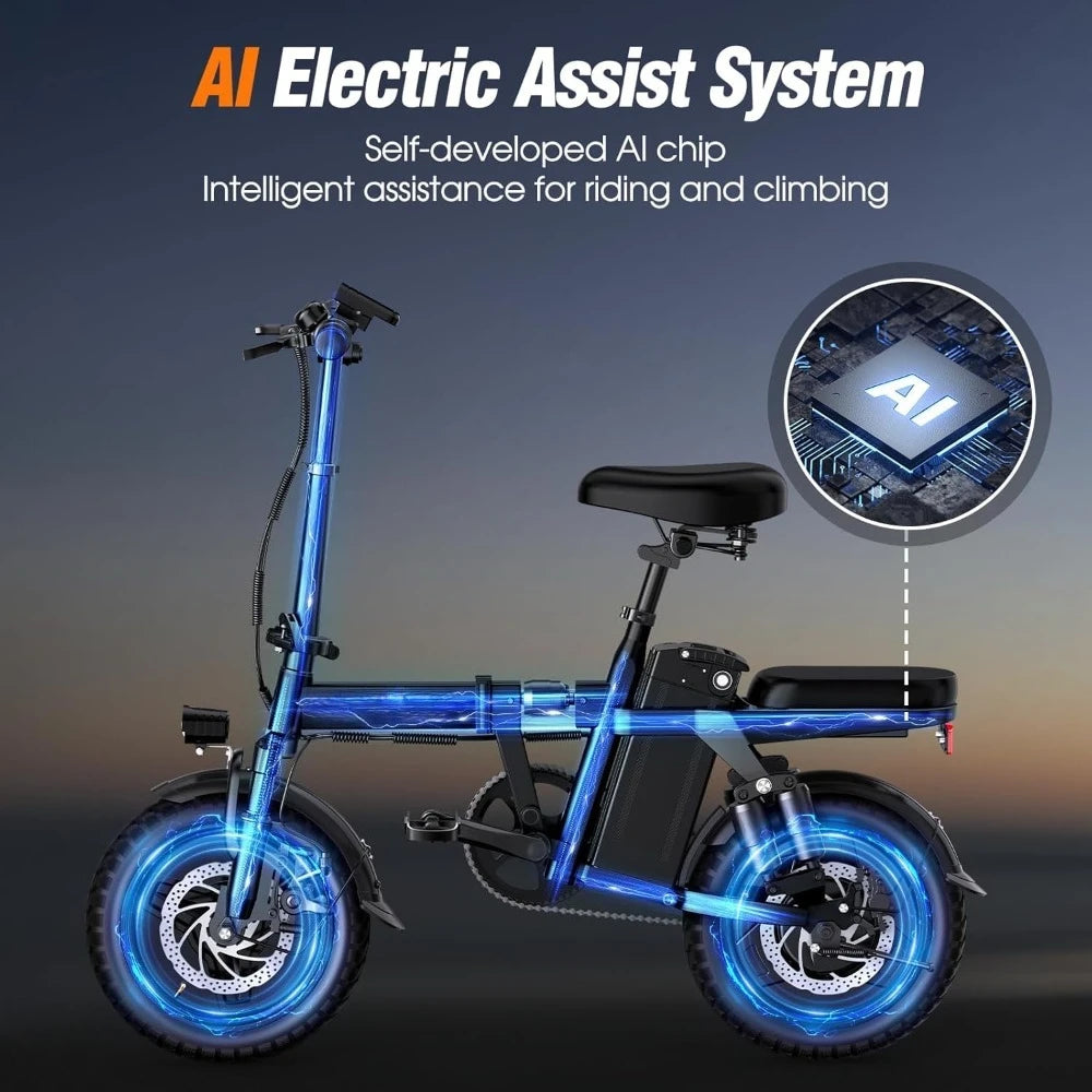 Electric Bike for Adults and Teens, 14" Folding E Bikes, 650W/1500W Peak Motor, 48V 499Wh/768Wh Removable Battery,Customized