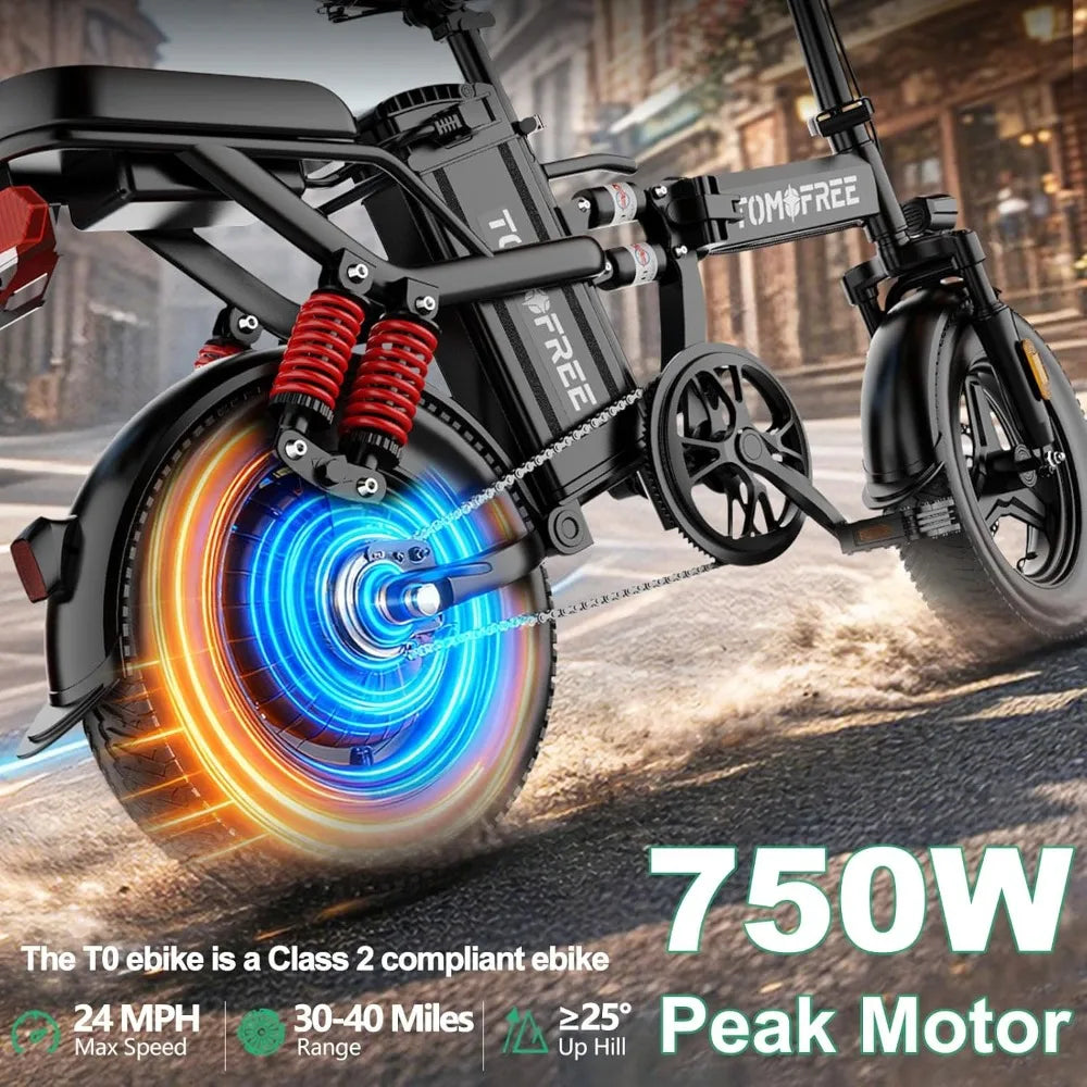 Tomofree Folding Electric Bike for Adults 20-24MPH Peak 750W EBike, 48V 20AH Removable Battery for Electric, Customized
