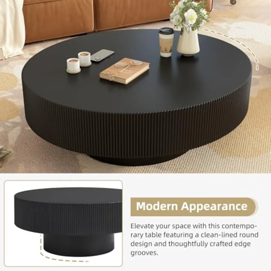 Modern 31.5W Round Coffee Table with Sturdy Base, Wood Sofa Center Tables for Living Room, Reception Room, Easy Assemble